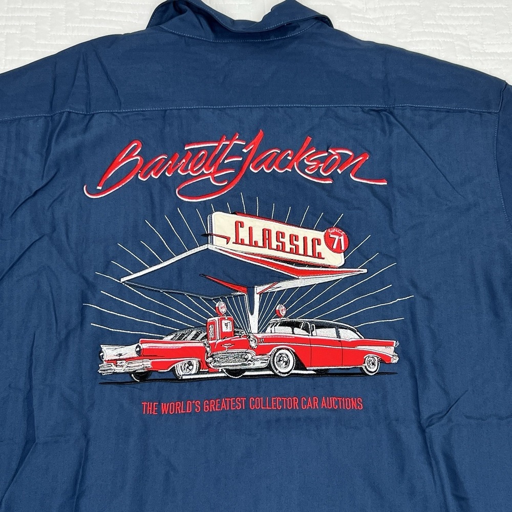 NEW Barrett Jackson Mens 2XL Embroidered Button Up Camp Shirt Classic 71 Car